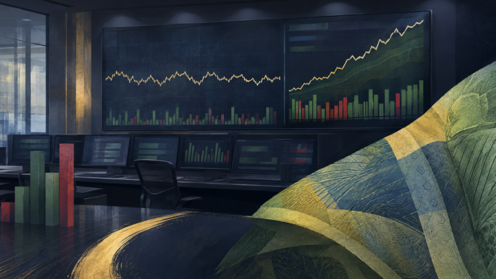 Ilustração editorial de mercado financeiro com gráficos abstratos
